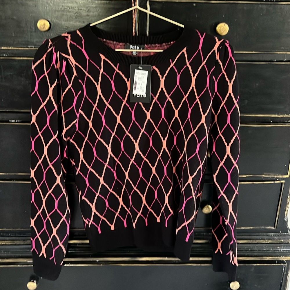 NWT Fate Geo Knit Puff Sleeve sweater size M
